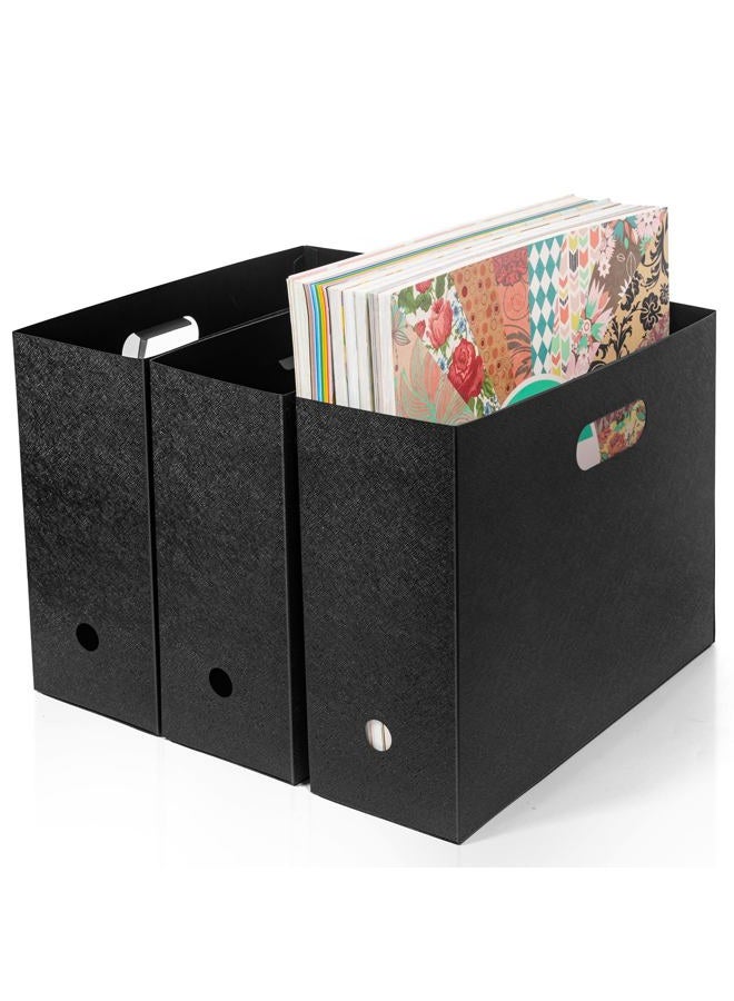 tutata Foldable Scrapbook Paper Storage Organizer, 12x12 Scrapbook Paper Storage, Plastic File Organizer, Black, 3 Pack - Image 1