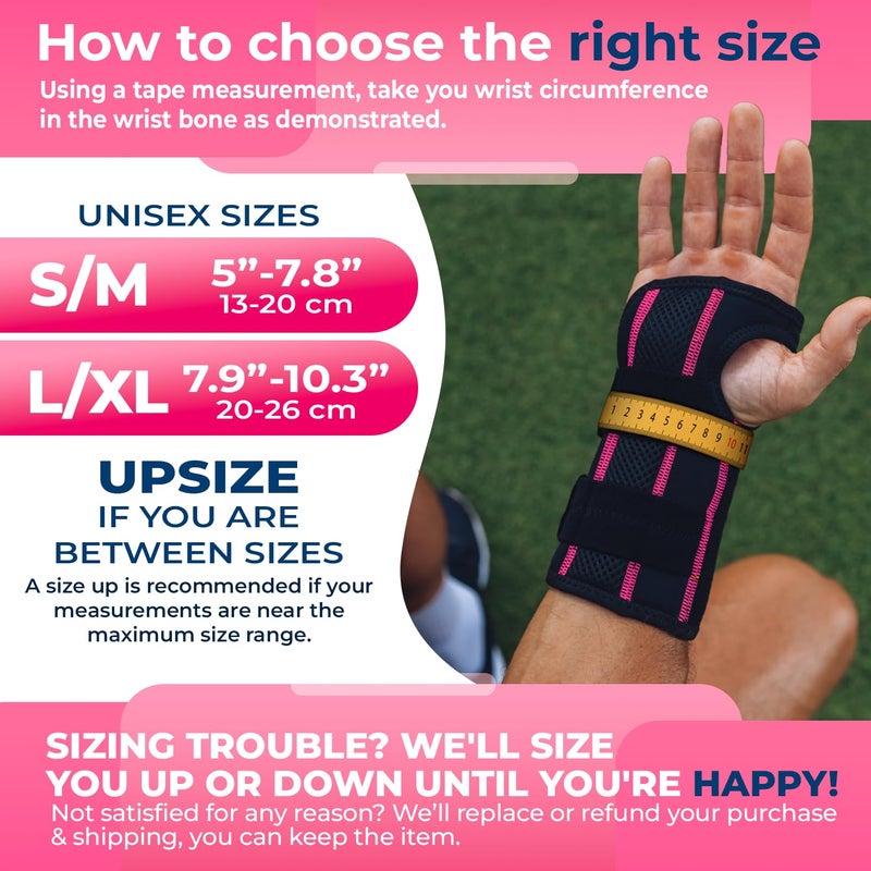 DR. BRACE Adjustable Wrist Brace Night Support for Carpal Tunnel, Doctor Developed, Upgraded with Double Splint & Therapeutic Cushion,Hand Brace for Pain Relief,Injuries,Sprains (S/M Right Hand, Black-Pink) - Image 5