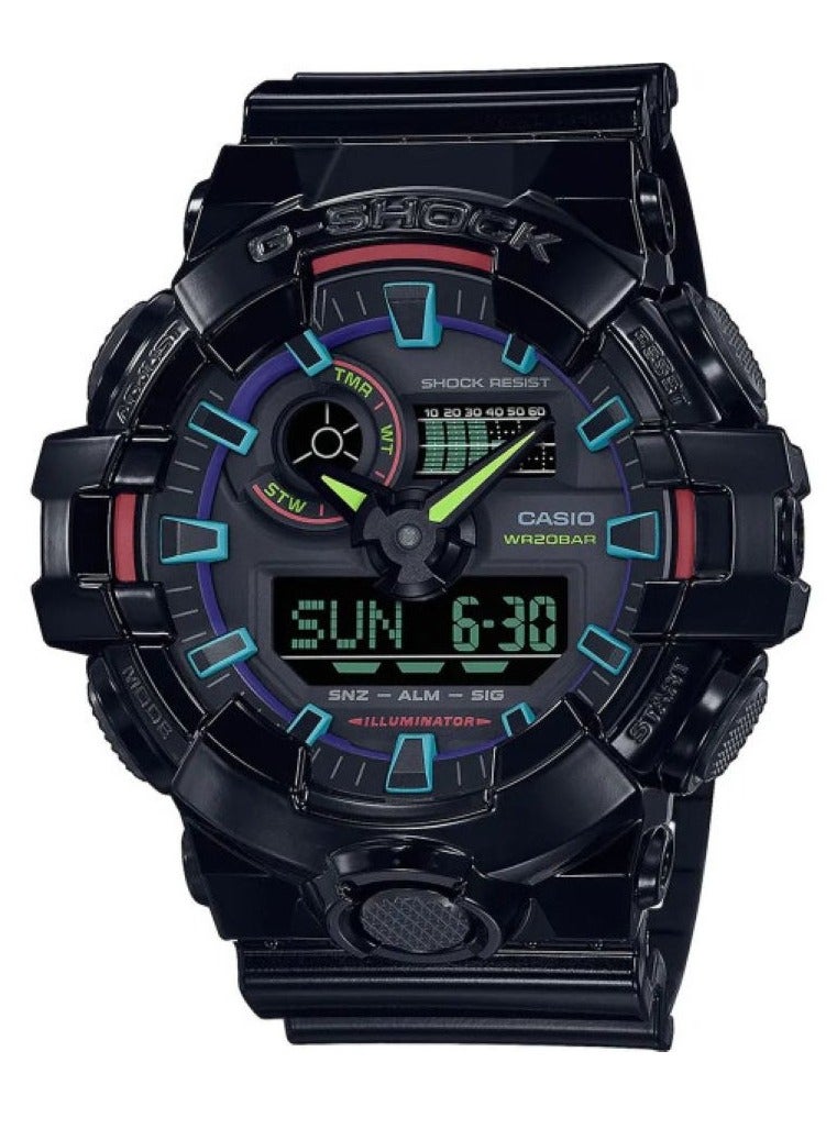 CASIO ساعة يد أنالوج ورقمية للرجال بحزام أسود لامع على شكل دائري GA-700RGB-1ADR - Image 1