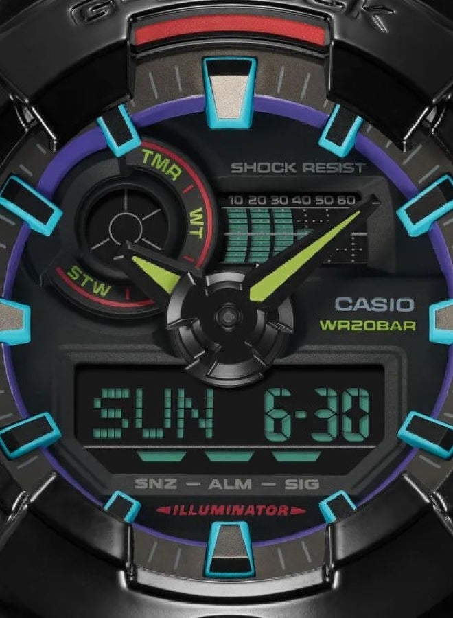 CASIO ساعة يد أنالوج ورقمية للرجال بحزام أسود لامع على شكل دائري GA-700RGB-1ADR - Image 2