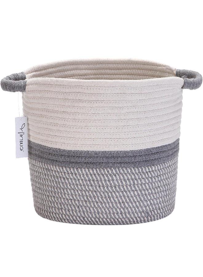 Hinwo Oval Cotton Rope Storage Basket Collapsible Nursery Storage Box Container Organizer with Handles, 13 x 10 inches, Off White and Grey - Image 4