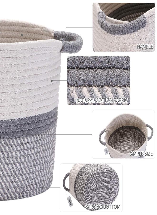 Hinwo Oval Cotton Rope Storage Basket Collapsible Nursery Storage Box Container Organizer with Handles, 13 x 10 inches, Off White and Grey - Image 3