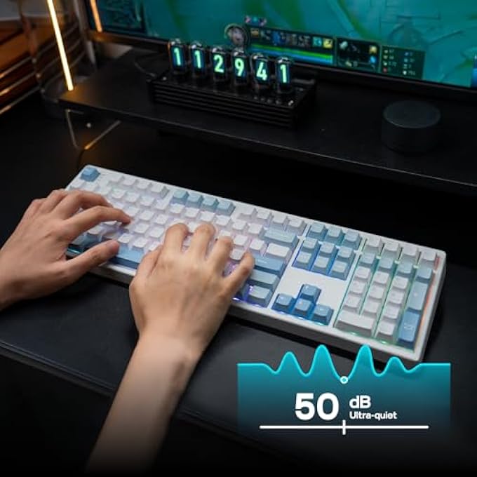 rayihni TH108 FULL SIZE MECHANICAL KEYBOARD, WIRELESS GAMING KEYBOARD WITH 8000MAH BATTERY, CREAMY GASKET, 108 KEYS, HOT SWAP, CUSTOM DRIVER, RGB BACKLIGHT (BLUE&WHITE, SEA SALT SILENT) - Image 2