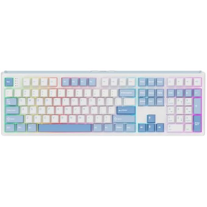 rayihni TH108 FULL SIZE MECHANICAL KEYBOARD, WIRELESS GAMING KEYBOARD WITH 8000MAH BATTERY, CREAMY GASKET, 108 KEYS, HOT SWAP, CUSTOM DRIVER, RGB BACKLIGHT (BLUE&WHITE, SEA SALT SILENT) - Image 1