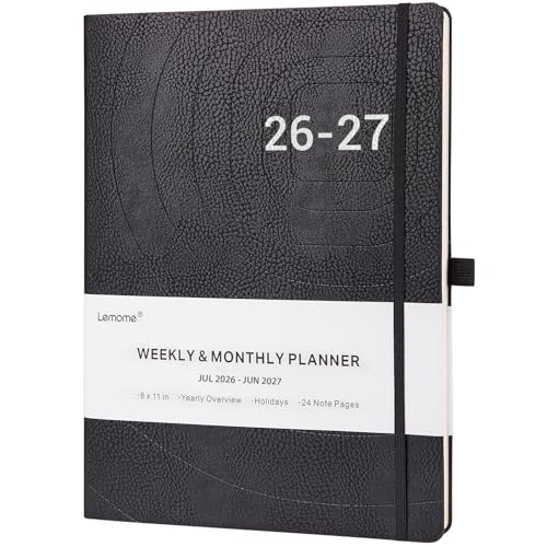 Lemome 2026-2027 Planner - Weekly & Monthly Planner 2026-2027 with Pen Loop, to Achieve Your Goals & Improve Productivity, July 2026 - June 2027, Thick Paper, Inner Pocket, 8.5" x 11" - Black - Image 1