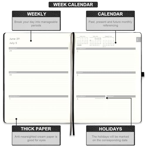 Lemome 2026-2027 Planner - Weekly & Monthly Planner 2026-2027 with Pen Loop, to Achieve Your Goals & Improve Productivity, July 2026 - June 2027, Thick Paper, Inner Pocket, 8.5" x 11" - Black - Image 4