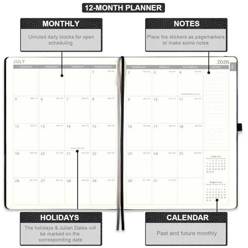 Lemome 2026-2027 Planner - Weekly & Monthly Planner 2026-2027 with Pen Loop, to Achieve Your Goals & Improve Productivity, July 2026 - June 2027, Thick Paper, Inner Pocket, 8.5" x 11" - Black - Image 3