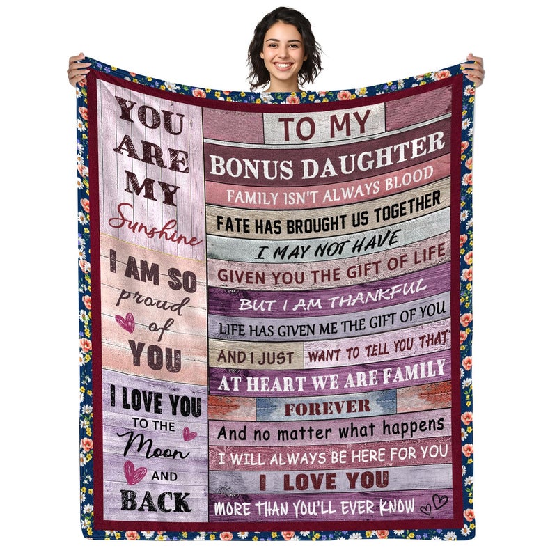 AJIIUSV Bonus Daughter Gifts Blanket Step Daughter Birthday Gifts from Stepmom Stepdad Mothers Day for Stepdaughter Throw Blankets 50 x 60