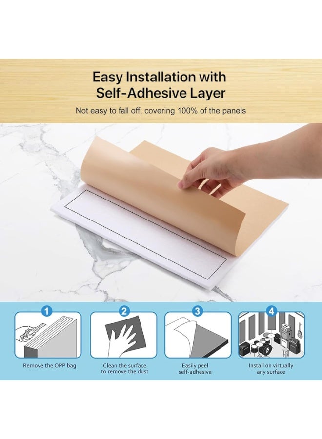 Relex Sound Absorbing Board,12PCS Self-adhesive Acoustic Panels, Square Acoustic, High Density Sound Proof Foam Panels, for Walls Acoustic Treatment Home Studio Gaming Room (White, 30 * 30 * 0.9cm) - Image 4