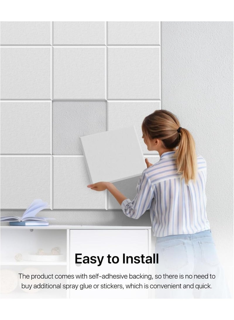 Relex Sound Absorbing Board,12PCS Self-adhesive Acoustic Panels, Square Acoustic, High Density Sound Proof Foam Panels, for Walls Acoustic Treatment Home Studio Gaming Room (White, 30 * 30 * 0.9cm) - Image 5