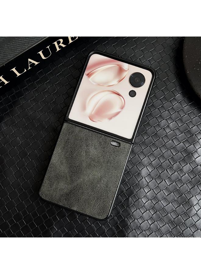 اس-توب جراب لهاتف Honor Magic V Flip Crazy Horse Texture قابل للطي من مادة البولي يوريثان - Image 2