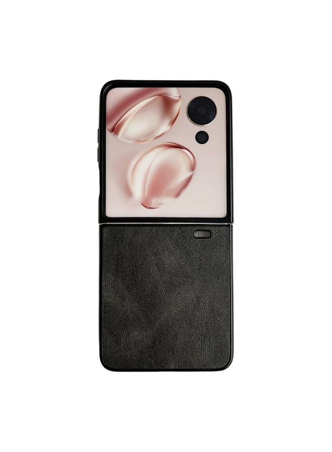 اس-توب جراب لهاتف Honor Magic V Flip Crazy Horse Texture قابل للطي من مادة البولي يوريثان - Image 1