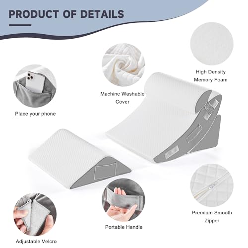 Yojoker 4PCS Orthopedic Bed Wedge Pillow Set for Sleeping, Post Surgery Foam Pillow for Body, Back and Leg Pain Relief, Triangle Adjustable Support Pillow - Acid Reflux, Anti Snoring & GERD Sleeping - Image 3