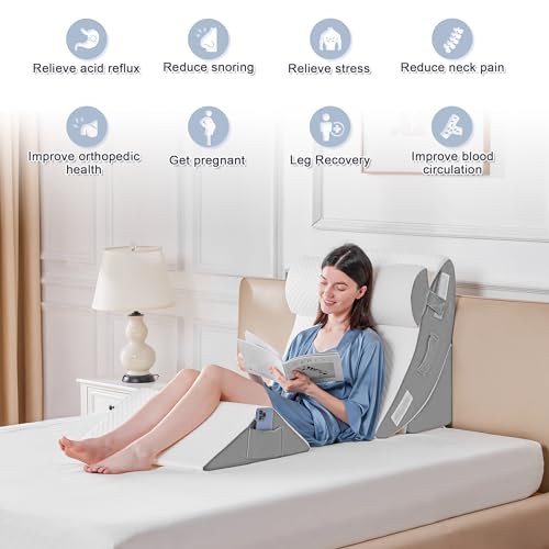 Yojoker 4PCS Orthopedic Bed Wedge Pillow Set for Sleeping, Post Surgery Foam Pillow for Body, Back and Leg Pain Relief, Triangle Adjustable Support Pillow - Acid Reflux, Anti Snoring & GERD Sleeping - Image 4