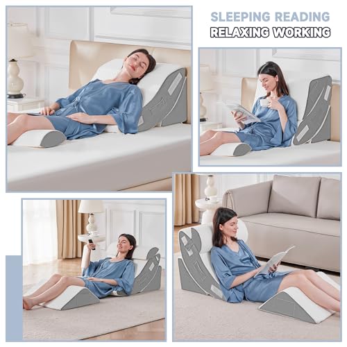 Yojoker 4PCS Orthopedic Bed Wedge Pillow Set for Sleeping, Post Surgery Foam Pillow for Body, Back and Leg Pain Relief, Triangle Adjustable Support Pillow - Acid Reflux, Anti Snoring & GERD Sleeping - Image 2
