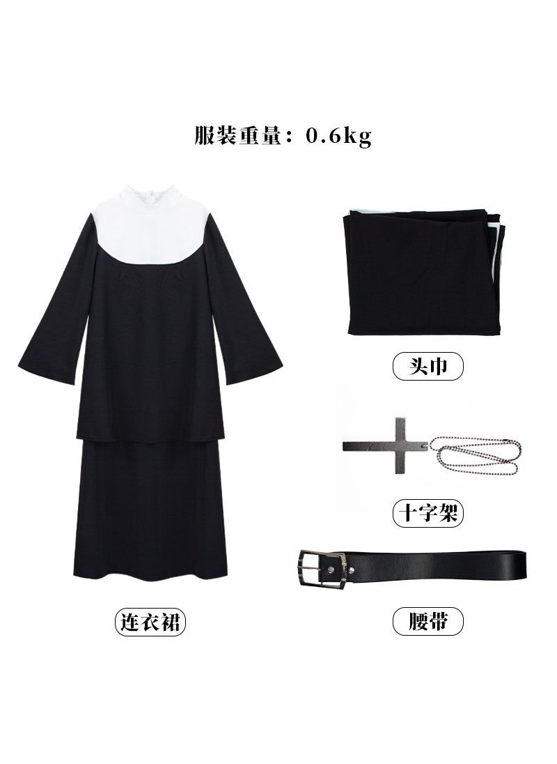 Generic - The Nun Ghost Cosplay Robe for Halloween Ghost Nuns (dress hijab cross belt) - Image 1