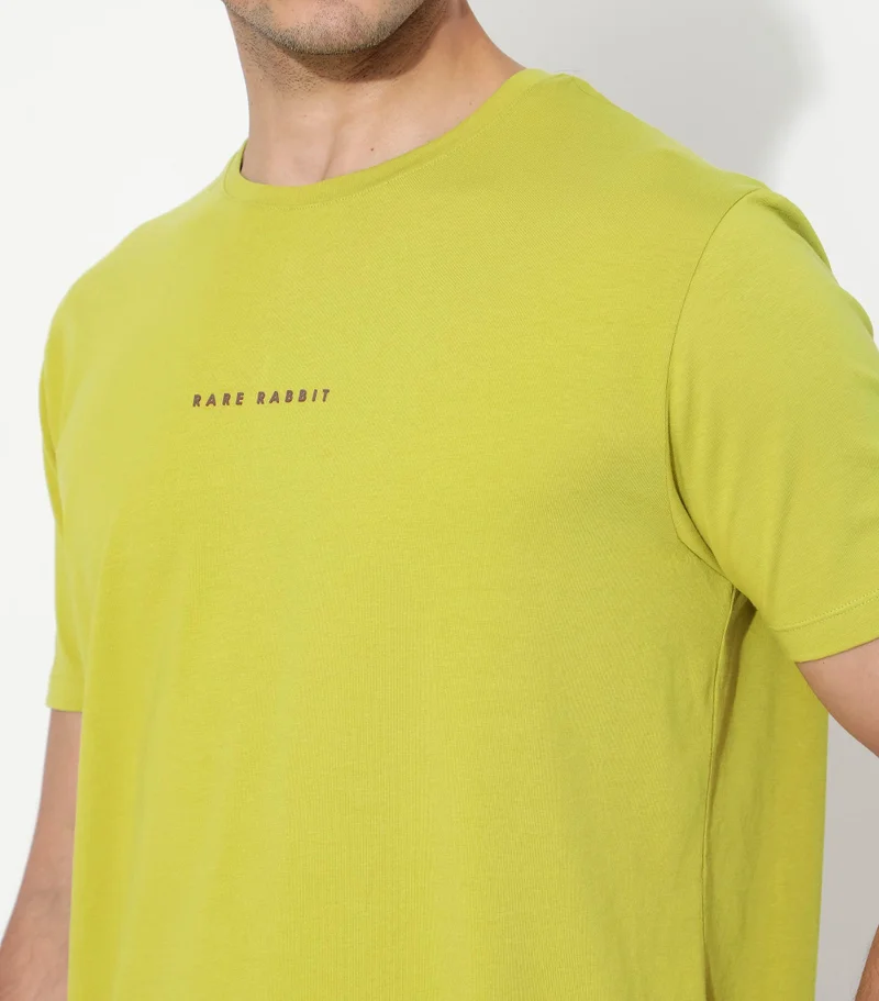 Rare Rabbit Rare Rabbit Men's Rabbit-Inf Flouroscent Green Cotton Fabric Short Sleeves Crew Neck Regular Fit Plain T-Shirt