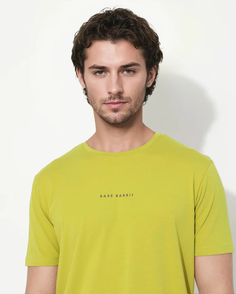 Rare Rabbit Rare Rabbit Men's Rabbit-Inf Flouroscent Green Cotton Fabric Short Sleeves Crew Neck Regular Fit Plain T-Shirt