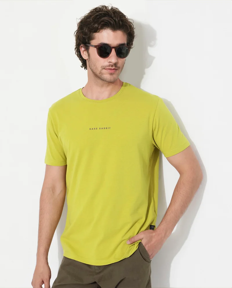 Rare Rabbit Rare Rabbit Men's Rabbit-Inf Flouroscent Green Cotton Fabric Short Sleeves Crew Neck Regular Fit Plain T-Shirt