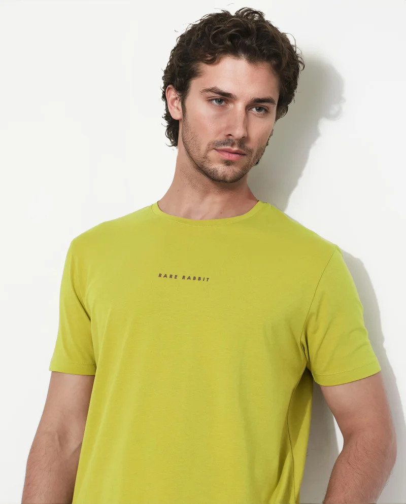 Rare Rabbit Rare Rabbit Men's Rabbit-Inf Flouroscent Green Cotton Fabric Short Sleeves Crew Neck Regular Fit Plain T-Shirt