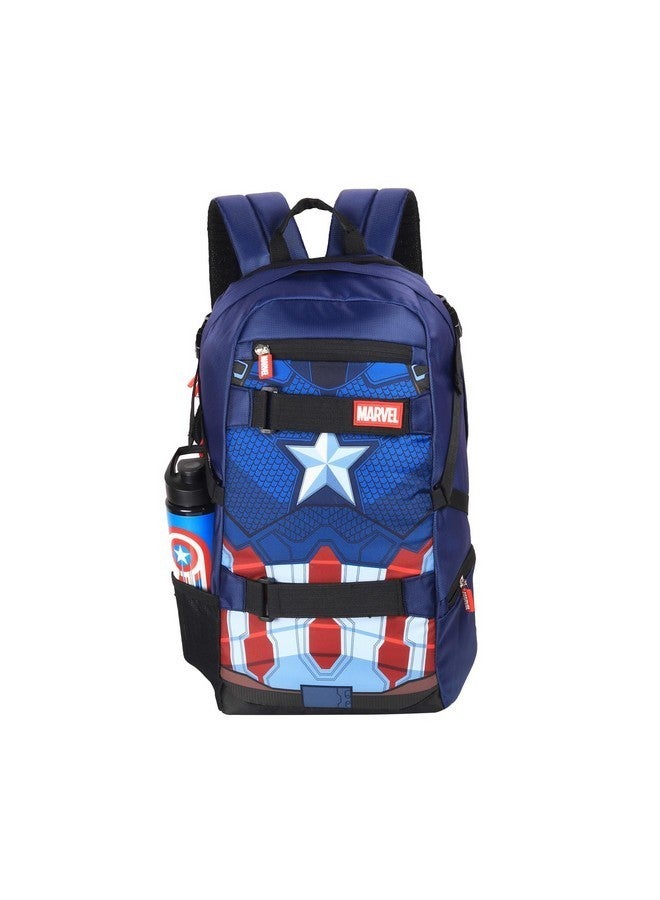 MARVEL حقيبة ظهر كابتن أمريكا من مارفل أفنجرز | 29 لتر حجم متوسط للمدرسة، الكلية، المكتب، السفر | قماش بوليستر متين | متعدد الألوان | قسم للابتوب، حامل زجاجة، جيوب تنظيمية - Image 1