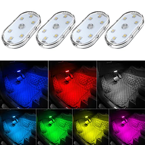 4 قطع أضواء LED داخلية للسيارة لاسلكية 7 ألوان مع 6 لمبات LED ساطعة قابلة للشحن عبر USB أضواء ليلية داخلية للسيارة لتزيين السيارة