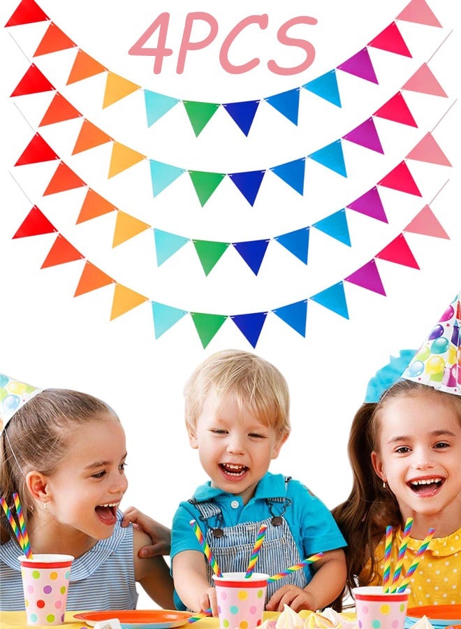 4 قطع من لافتات قوس قزح القابلة لإعادة الاستخدام وأعلام مثلثة ملونة لعيد الطفل والذكرى السنوية والفعاليات المدرسية الخارجية واحتفالات الفنادق والتجمعات العائلية في العيد وحفلات أعياد الميلاد واحتفالات رمضان وزينة المهرجانات - Image 1