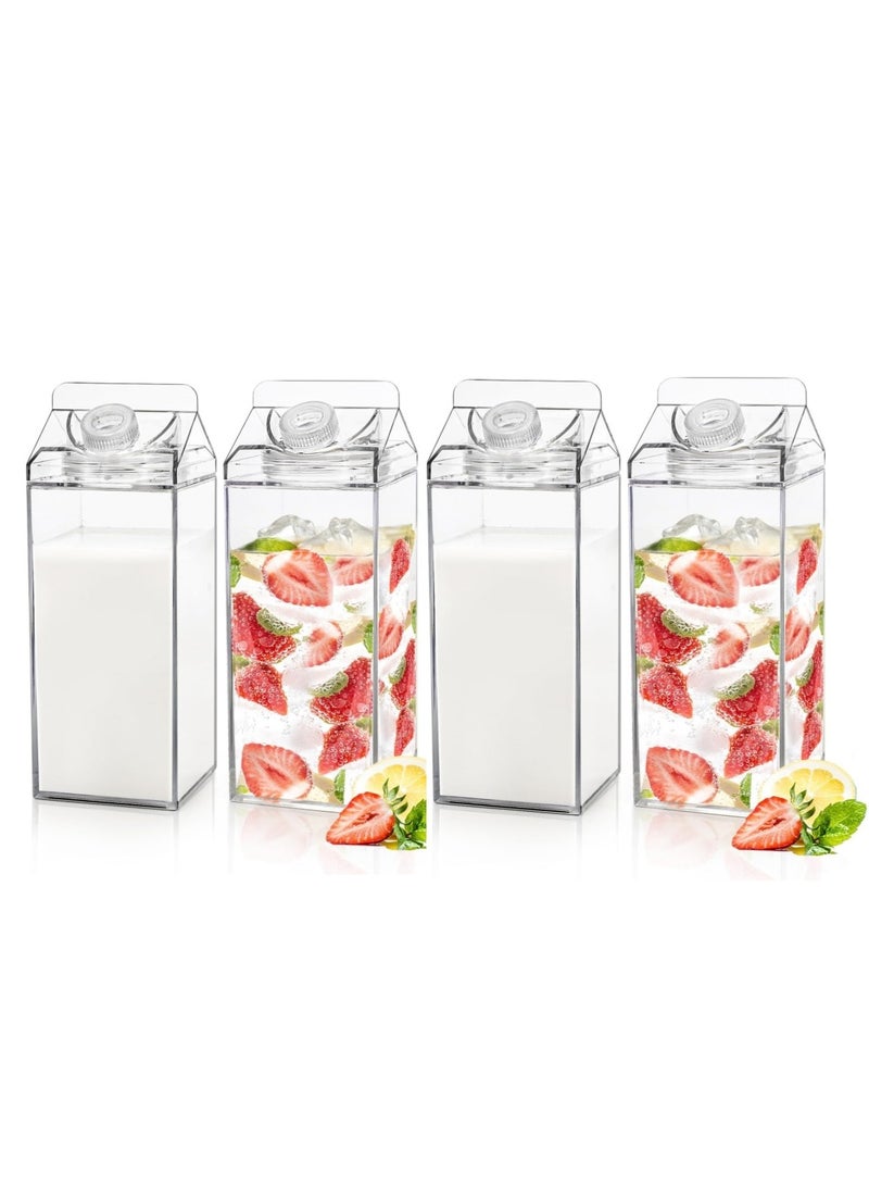 4 Pack Milk Carton Water Bottles, 1900ML Full Clear Plastic Square Juice Bottle Water Jug, Portable Leakproof Milk Box Drink Container Tea Cup, for Hot Cold Drinks Juice Tea Beverage Milk and Smoothie, (4 Pack, Clear)  - Image 1