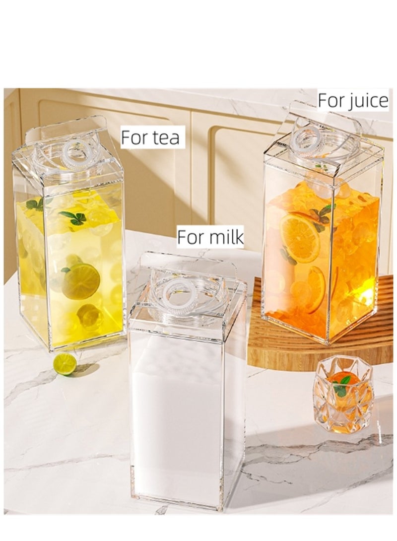 4 Pack Milk Carton Water Bottles, 1900ML Full Clear Plastic Square Juice Bottle Water Jug, Portable Leakproof Milk Box Drink Container Tea Cup, for Hot Cold Drinks Juice Tea Beverage Milk and Smoothie, (4 Pack, Clear)  - Image 3