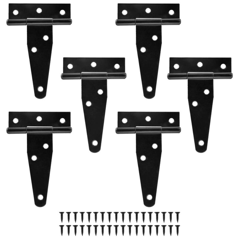 Murtenze 6Pack 3 Inch Black TStrap Shed Hinges Heavy Duty Gate Strap Hinges for Barn Door Shed or Wooden Fences
