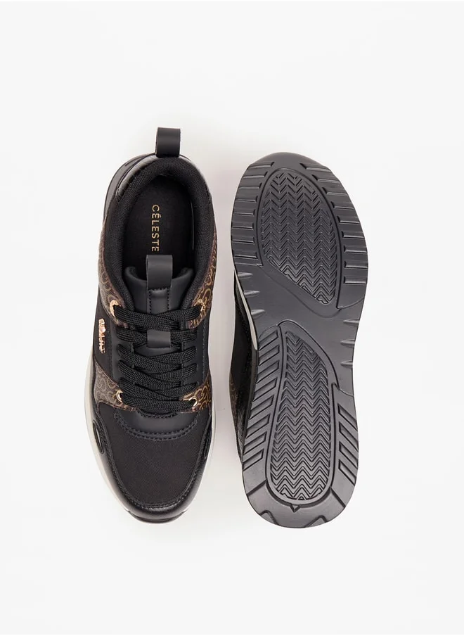 Celeste Women's Monogram Print Sneakers with Lace-Up Closure