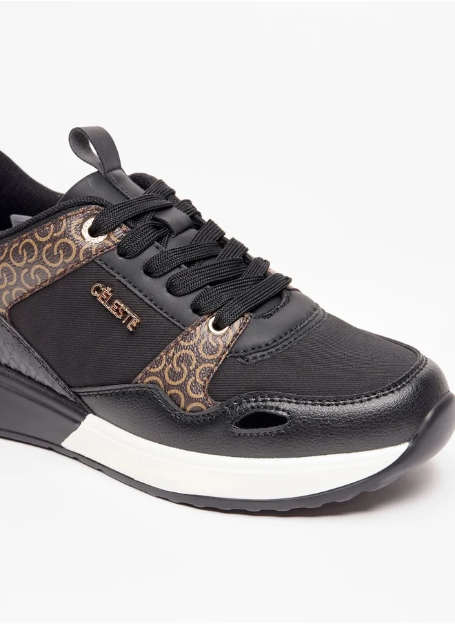 Celeste Women's Monogram Print Sneakers with Lace-Up Closure