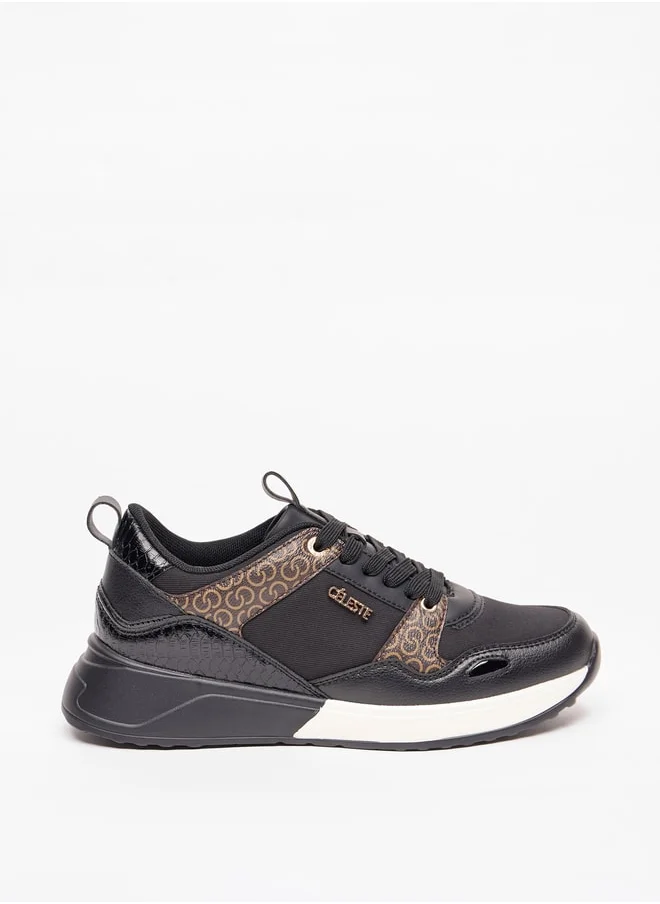 Celeste Women's Monogram Print Sneakers with Lace-Up Closure