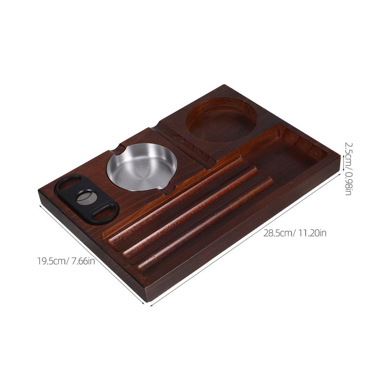 Wooden Cigar Ashtray With Whiskey Glass Tray And Cigar Holder For Indoor Outdoor Smoking - Image 3