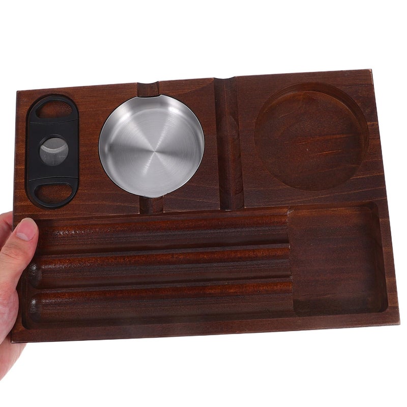 Wooden Cigar Ashtray With Whiskey Glass Tray And Cigar Holder For Indoor Outdoor Smoking - Image 5