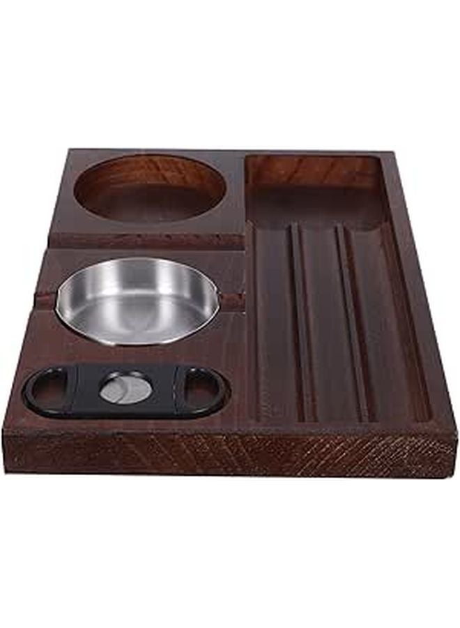 Wooden Cigar Ashtray With Whiskey Glass Tray And Cigar Holder For Indoor Outdoor Smoking - Image 1