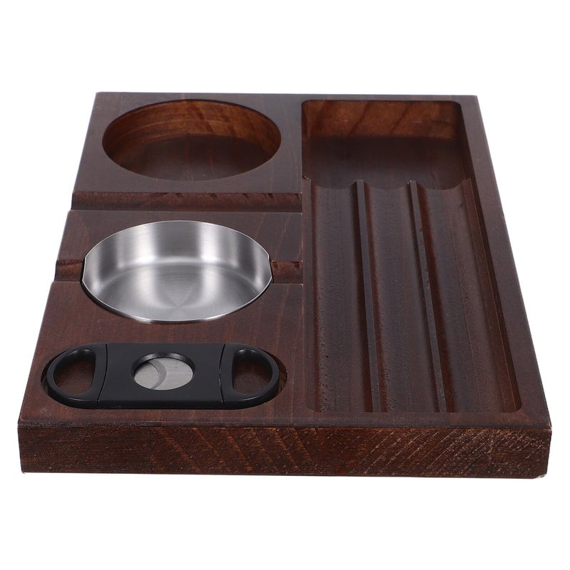 Wooden Cigar Ashtray With Whiskey Glass Tray And Cigar Holder For Indoor Outdoor Smoking - Image 2