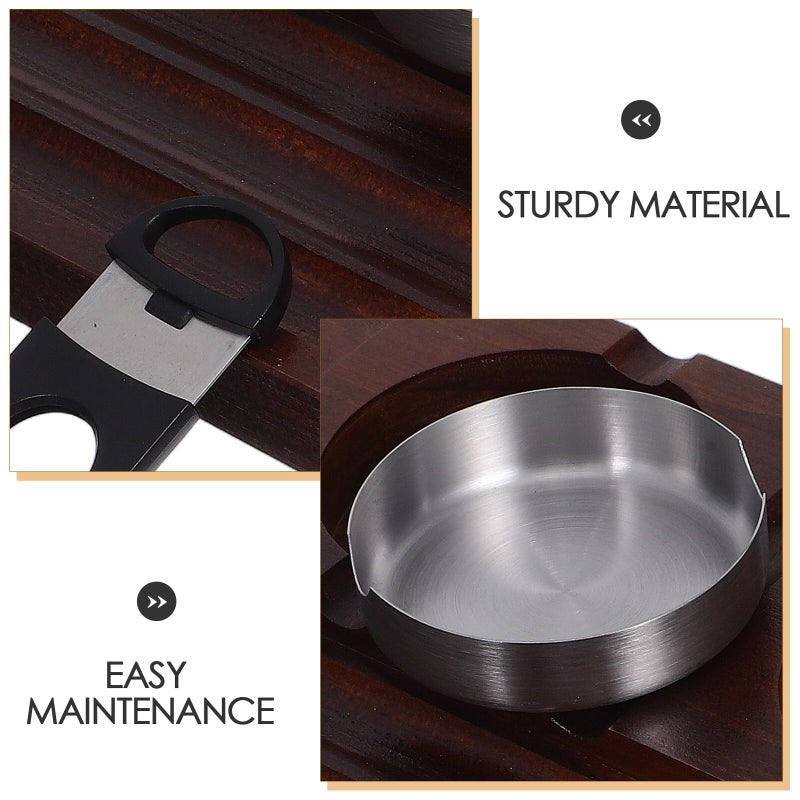 Wooden Cigar Ashtray With Whiskey Glass Tray And Cigar Holder For Indoor Outdoor Smoking - Image 4
