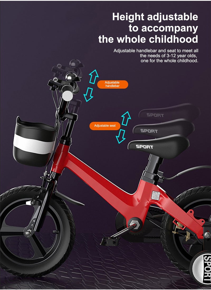 MaBaby - Children's Bicycle 12-18 inch Magnesium Alloy, with Adjustable Seat and Basket, Cycle for 3-6-7-10 Years Old Boys and Girls - Image 1