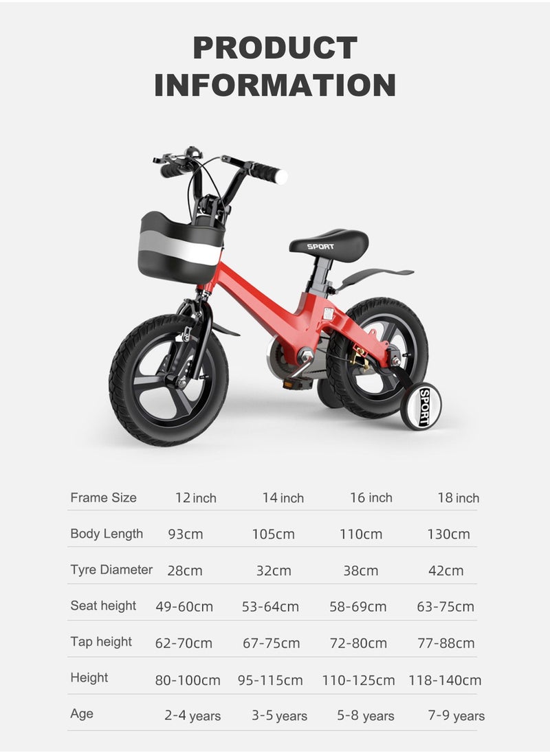 MaBaby - Children's Bicycle 12-18 inch Magnesium Alloy, with Adjustable Seat and Basket, Cycle for 3-6-7-10 Years Old Boys and Girls - Image 1