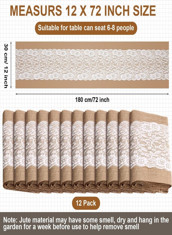 Chumia 12 Pack Burlap Table Runners with Lace 12 x 72 Inch Long Rustic Jute Natural Hessian Burlap Table Runner for Farmhouse Style Country Vintage Wedding Party Dinner Decoration(Classic Style) - Image 2