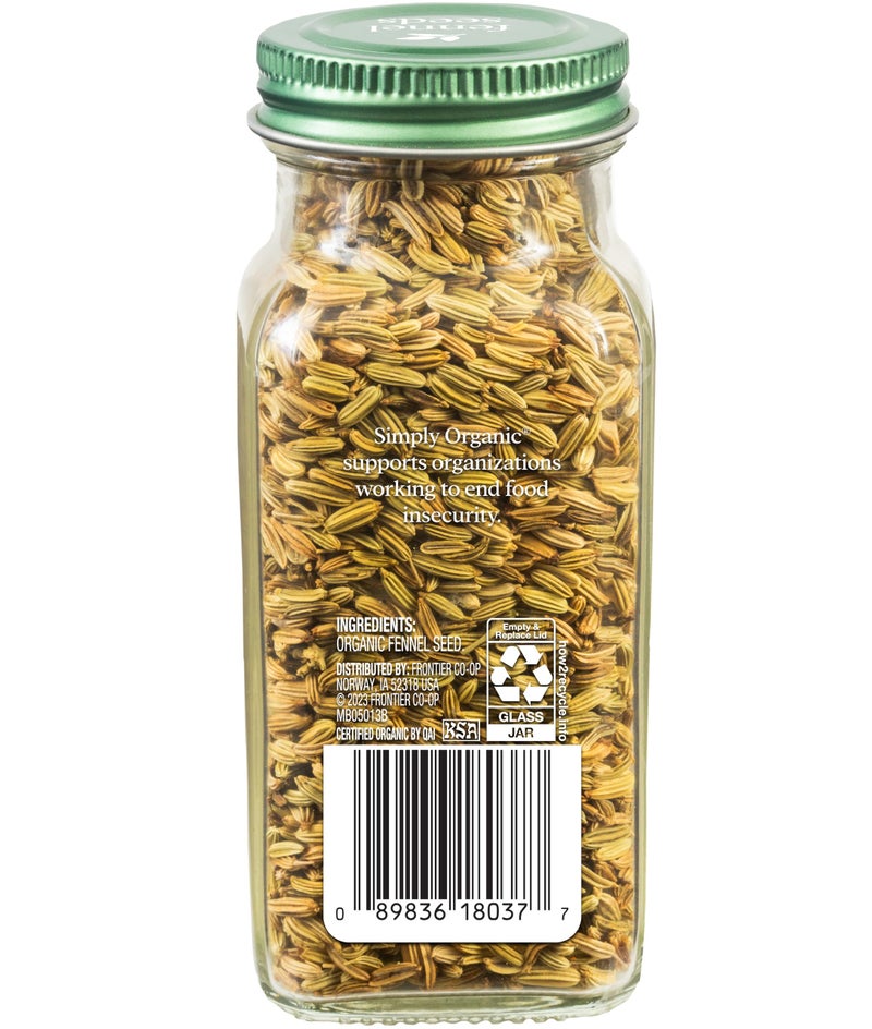 Simply Organic Whole Fennel Seed, 1,90 oz, Mild Sweet Flavor, Aromatic, Reminiscent of Licorice, Kosher - Image 2