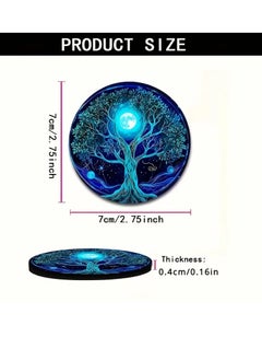 PAMEER Life Tree Car Cup Holder Coasters - 2-Pack, Blue Glowing Tree Design Washable Rubber Cup Mats, Spiritual Lake Scene Home Decor Car Accessories  - Image 2