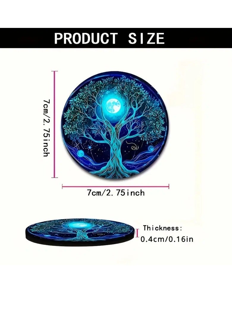 PAMEER Life Tree Car Cup Holder Coasters - 2-Pack, Blue Glowing Tree Design Washable Rubber Cup Mats, Spiritual Lake Scene Home Decor Car Accessories  - Image 2