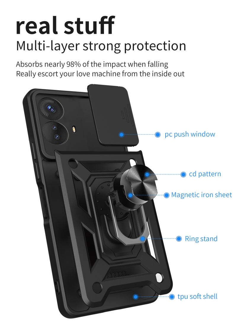 Case for Motorola Moto E14 / G04 / G24 with Sliding Camera Window, Kickstand, PC+TPU Dual-Layer,Red