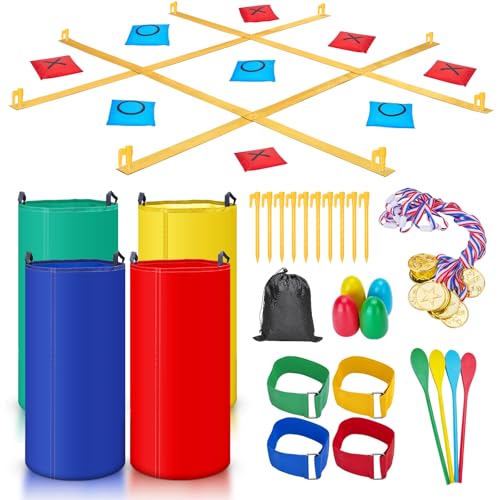 Redllo 43Pcs Outdoor Giant Tic Tac Toe Bean Bag Toss Games for Kids Adults FamilyLarge Potato Sack Race Bags Outside Lawn Yard Backyard Carnival Field Day Game Beach Picnic Camping Birthday Party Games - Image 1