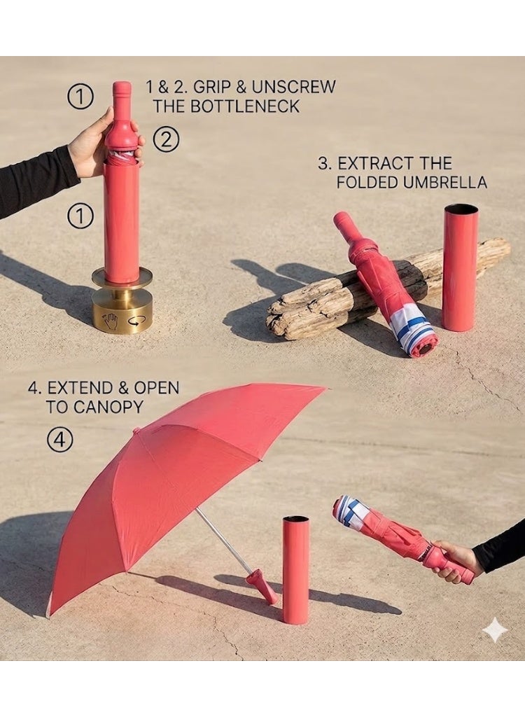 Compact Travel Umbrella with UV Protection and Rain Shield – Double Layer Foldable Automatic Open Windproof Lightweight Umbrella 98cm with Bottle-Shaped Storage Case for Daily Travel and Outdoor Use - Image 5