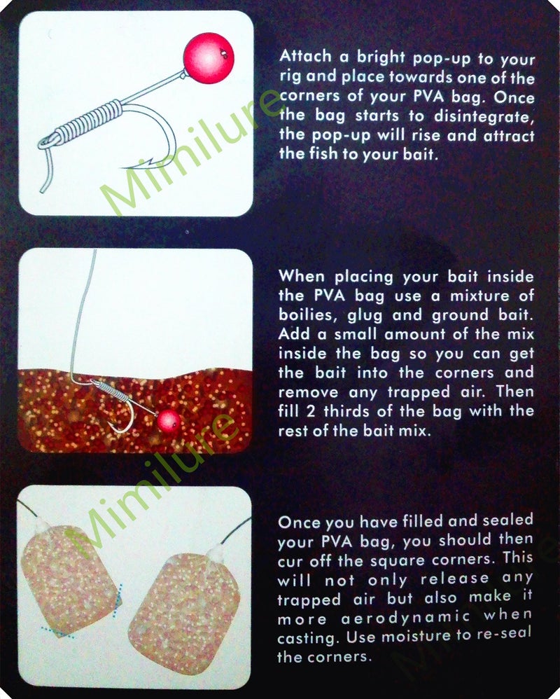 Mimilure PVA Fishing Bait Bags: 100pcs Catfish Fishing Baits Holder for Boilie Rig Carp Fishing Equipment, Small(6cmx12cm) - Image 2