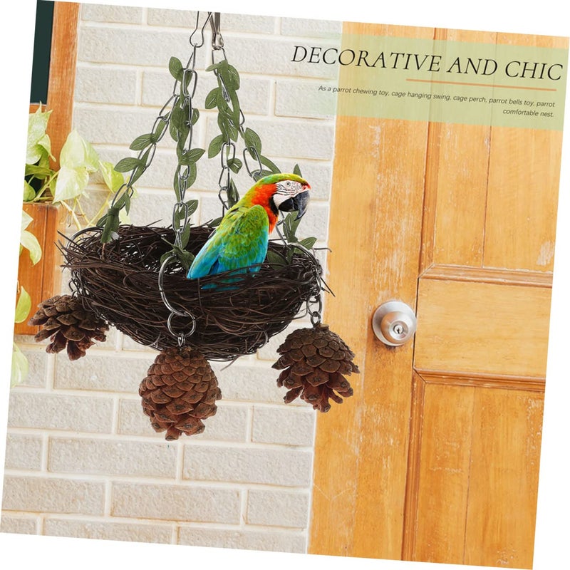 Natural Rattan Bird Nest Chewing Swing Toy Perch for Small Medium Birds Easy Install - Image 5