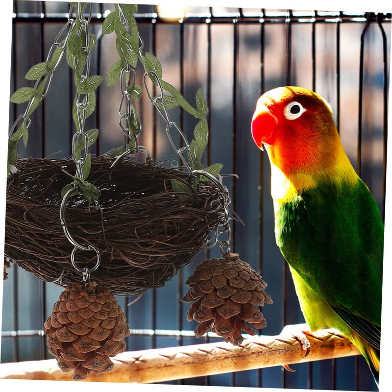 Natural Rattan Bird Nest Chewing Swing Toy Perch for Small Medium Birds Easy Install - Image 4